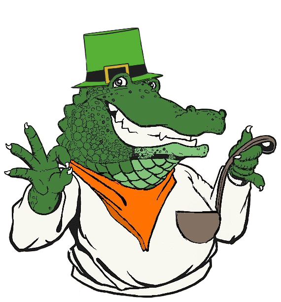 alligator with ladel and green irish hat